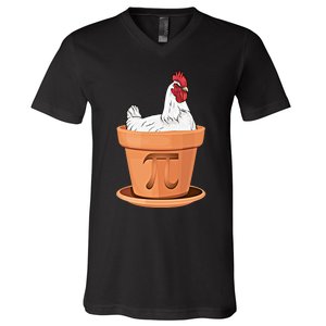 Chicken Pot Pi Day Funny Math Teacher Student Hen Pie Gift V-Neck T-Shirt