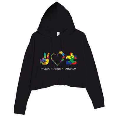 Colorful Puzzle Pieces Autism Awareness Peace Autism Love Crop Fleece Hoodie