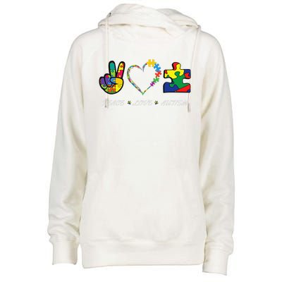 Colorful Puzzle Pieces Autism Awareness Peace Autism Love Womens Funnel Neck Pullover Hood