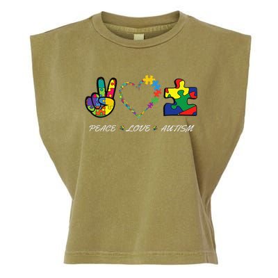 Colorful Puzzle Pieces Autism Awareness Peace Autism Love Garment-Dyed Women's Muscle Tee