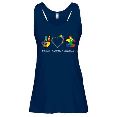 Colorful Puzzle Pieces Autism Awareness Peace Autism Love Ladies Essential Flowy Tank