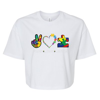 Colorful Puzzle Pieces Autism Awareness Peace Autism Love Bella+Canvas Jersey Crop Tee