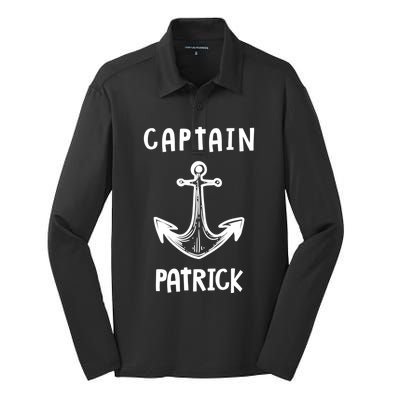 Captain Patrick Personalized Name Funny Pontoon Captain Gift Silk Touch Performance Long Sleeve Polo