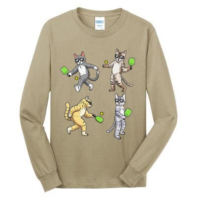 Cats Playing Pickleball Tall Long Sleeve T-Shirt