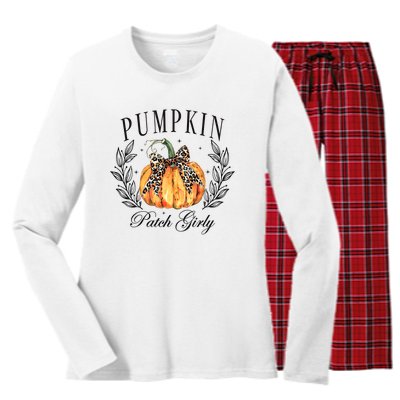 Coquette Pumpkin Patch Girly Pumpkin Fall Halloween Women's Long Sleeve Flannel Pajama Set 