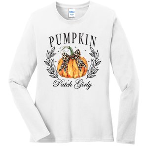 Coquette Pumpkin Patch Girly Pumpkin Fall Halloween Ladies Long Sleeve Shirt