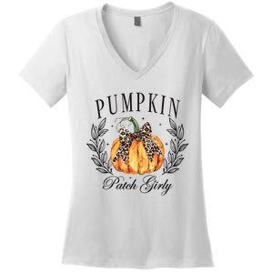 Coquette Pumpkin Patch Girly Pumpkin Fall Halloween Women's V-Neck T-Shirt