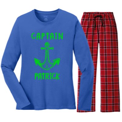 Captain Patrick Personalized Name Funny Pontoon Captain Gift Women's Long Sleeve Flannel Pajama Set 