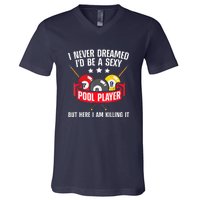 Cool Pool Player Billiards Play Best Gifts Funny Sport V-Neck T-Shirt