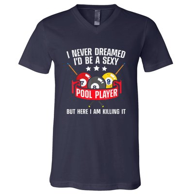 Cool Pool Player Billiards Play Best Gifts Funny Sport V-Neck T-Shirt