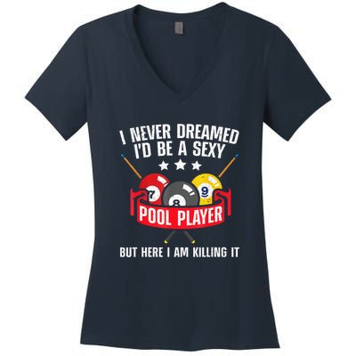 Cool Pool Player Billiards Play Best Gifts Funny Sport Women's V-Neck T-Shirt