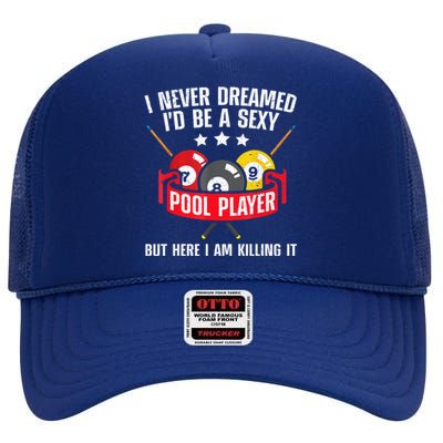 Cool Pool Player Billiards Play Best Gifts Funny Sport High Crown Mesh Back Trucker Hat