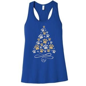 Christmas Paw Print Dogs Cat Christmas Tree Dog Cats Xmas Gift Women's Racerback Tank