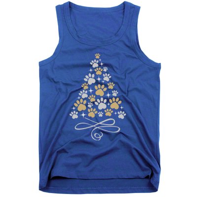 Christmas Paw Print Dogs Cat Christmas Tree Dog Cats Xmas Gift Tank Top