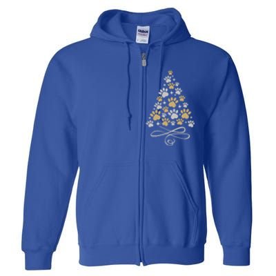 Christmas Paw Print Dogs Cat Christmas Tree Dog Cats Xmas Gift Full Zip Hoodie