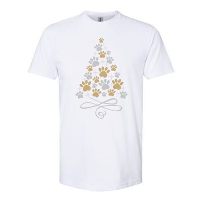 Christmas Paw Print Dogs Cat Christmas Tree Dog Cats Xmas Gift Softstyle CVC T-Shirt