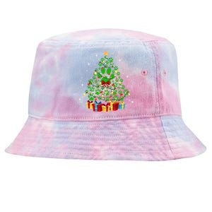 Cute Paw Print Dog Paws Christmas Tree Gift Tie-Dyed Bucket Hat