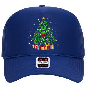 Cute Paw Print Dog Paws Christmas Tree Gift High Crown Mesh Back Trucker Hat