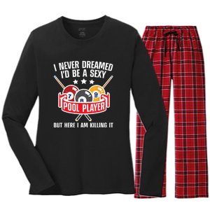 Cool Pool Player Design For Men Women Pool Billiards Player Women's Long Sleeve Flannel Pajama Set 