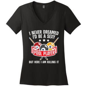 Cool Pool Player Design For Men Women Pool Billiards Player Women's V-Neck T-Shirt