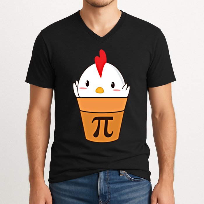 Chicken Pot Pi Funny Pie Day Cartoon Chicken Pot Pi Cute Gift V-Neck T-Shirt