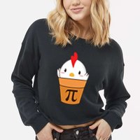 Chicken Pot Pi Funny Pie Day Cartoon Chicken Pot Pi Cute Gift Cropped Pullover Crew