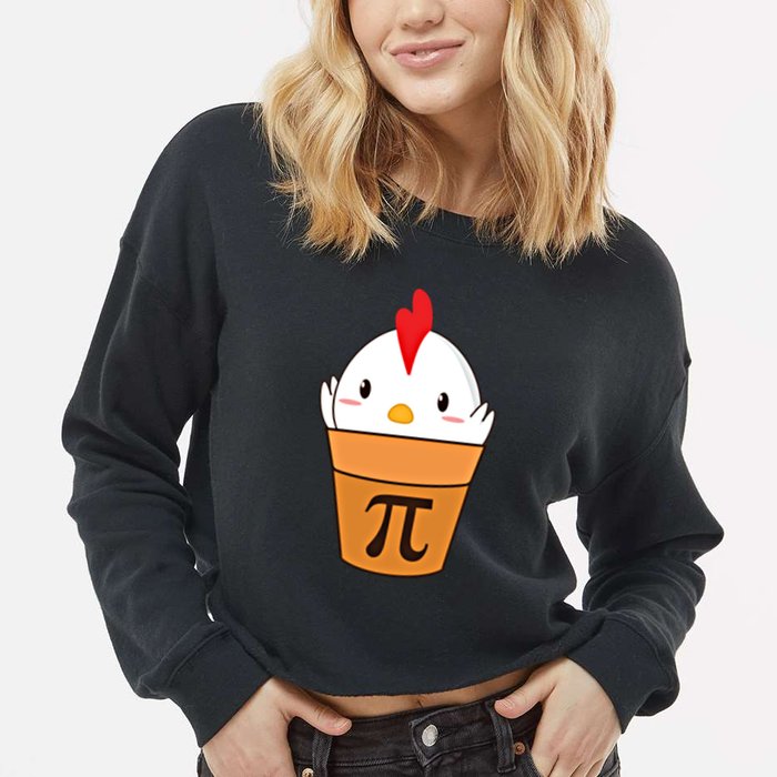 Chicken Pot Pi Funny Pie Day Cartoon Chicken Pot Pi Cute Gift Cropped Pullover Crew