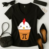 Chicken Pot Pi Funny Pie Day Cartoon Chicken Pot Pi Cute Gift Women's V-Neck T-Shirt