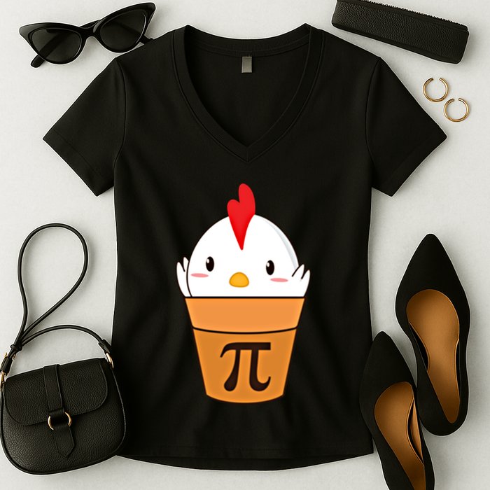Chicken Pot Pi Funny Pie Day Cartoon Chicken Pot Pi Cute Gift Women's V-Neck T-Shirt