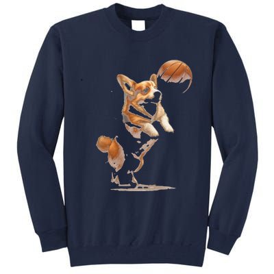 Corgi Puppy Playing Basketball For Pet Lovers Women Tall Sweatshirt