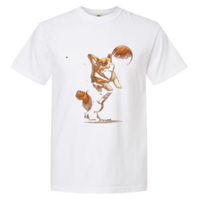 Corgi Puppy Playing Basketball For Pet Lovers Women Garment-Dyed Heavyweight T-Shirt