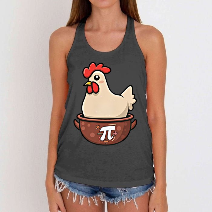 Chicken Pot Pi Funny Pie Day Cartoon Chicken Pot Pi Great Gift Women's Knotted Racerback Tank