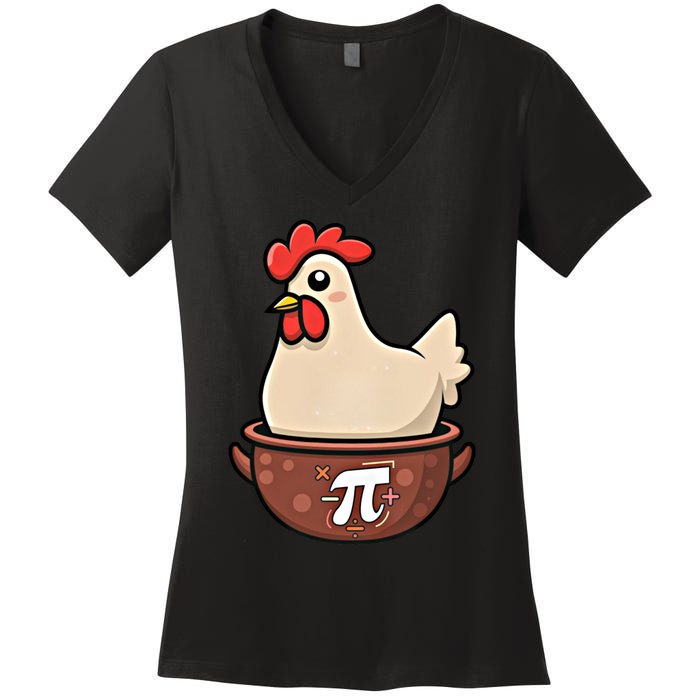 Chicken Pot Pi Funny Pie Day Cartoon Chicken Pot Pi Great Gift Women's V-Neck T-Shirt