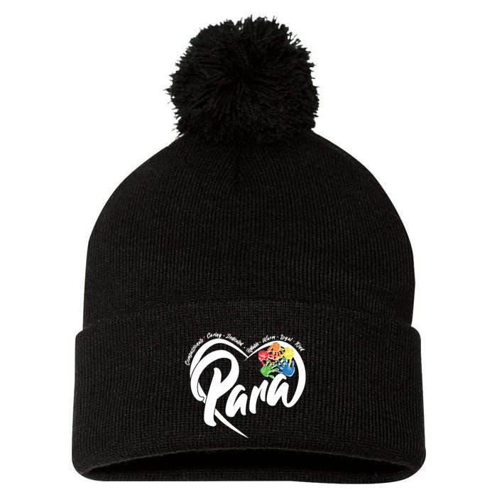 Cute Para Paraprofessional Teacher Heart Pom Pom 12in Knit Beanie