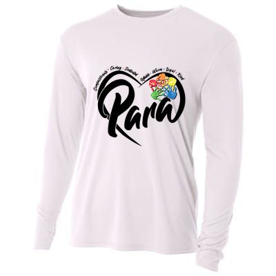 Cute Para Paraprofessional Teacher Heart Cooling Performance Long Sleeve Crew