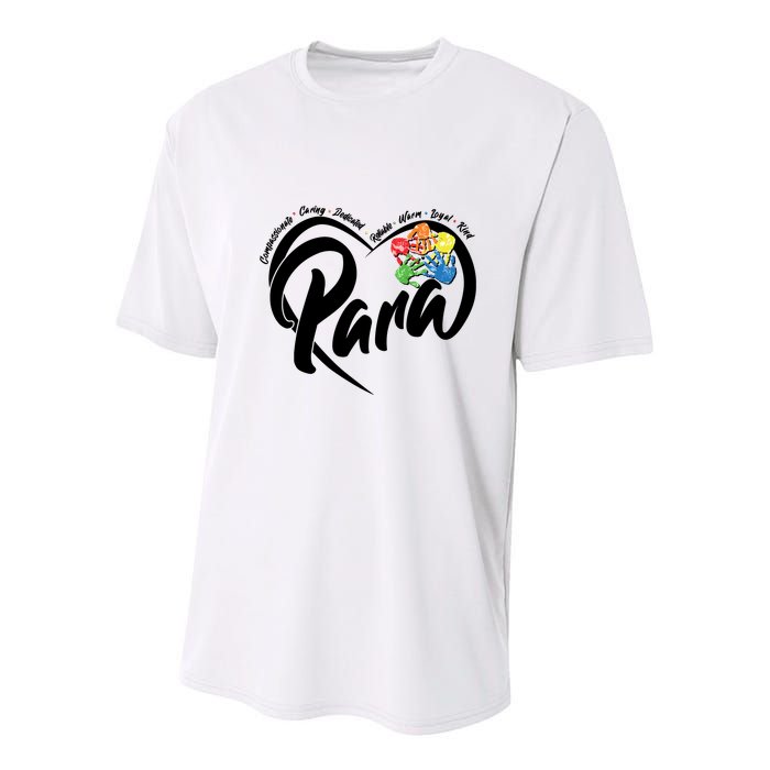 Cute Para Paraprofessional Teacher Heart Youth Performance Sprint T-Shirt