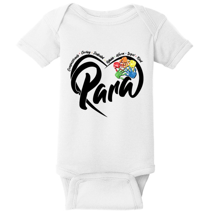 Cute Para Paraprofessional Teacher Heart Baby Bodysuit