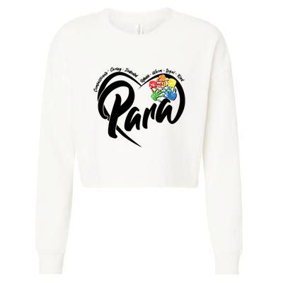 Cute Para Paraprofessional Teacher Heart Cropped Pullover Crew