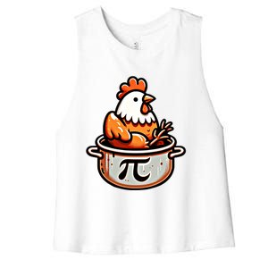 Chicken Pot Pie Funny Math Pun Chicken Pot Pi Day Gift Women's Racerback Cropped Tank