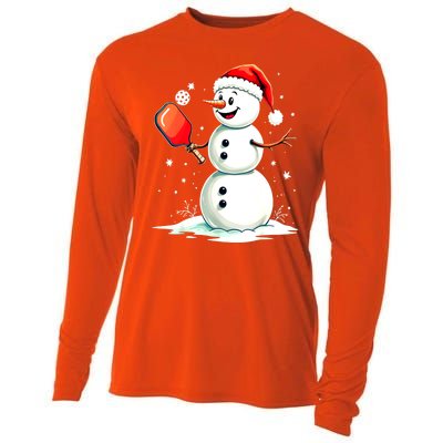 Christmas Pickleball Player Funny Pickleball Snowman Xmas Gift Cooling Performance Long Sleeve Crew