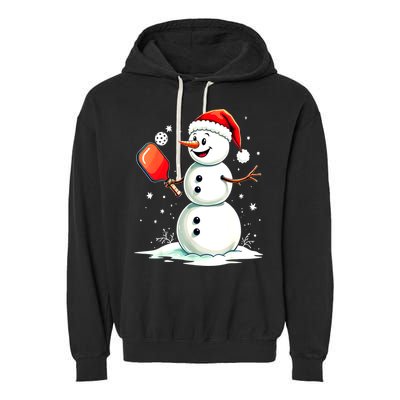 Christmas Pickleball Player Funny Pickleball Snowman Xmas Gift Garment-Dyed Fleece Hoodie