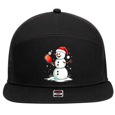 Christmas Pickleball Player Funny Pickleball Snowman Xmas Gift 7 Panel Mesh Trucker Snapback Hat
