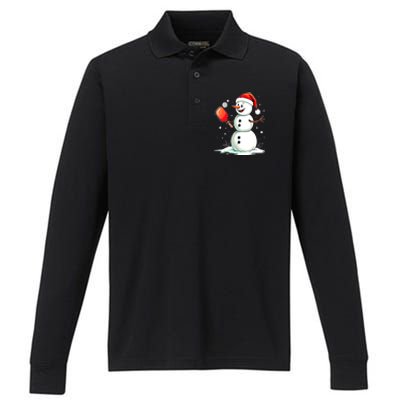 Christmas Pickleball Player Funny Pickleball Snowman Xmas Gift Performance Long Sleeve Polo