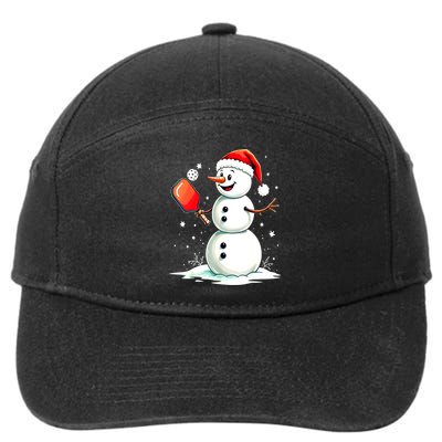 Christmas Pickleball Player Funny Pickleball Snowman Xmas Gift 7-Panel Snapback Hat