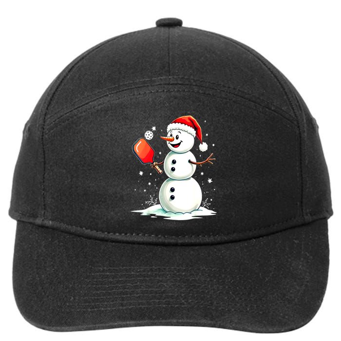 Christmas Pickleball Player Funny Pickleball Snowman Xmas Gift 7-Panel Snapback Hat
