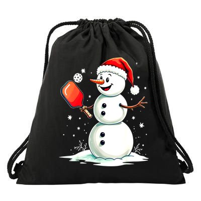 Christmas Pickleball Player Funny Pickleball Snowman Xmas Gift Drawstring Bag