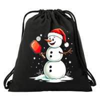 Christmas Pickleball Player Funny Pickleball Snowman Xmas Gift Drawstring Bag