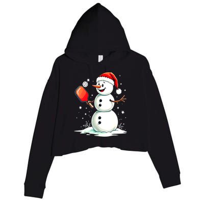 Christmas Pickleball Player Funny Pickleball Snowman Xmas Gift Crop Fleece Hoodie