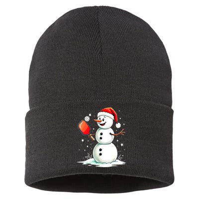 Christmas Pickleball Player Funny Pickleball Snowman Xmas Gift Sustainable Knit Beanie