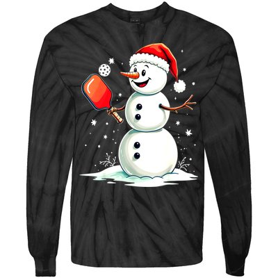 Christmas Pickleball Player Funny Pickleball Snowman Xmas Gift Tie-Dye Long Sleeve Shirt